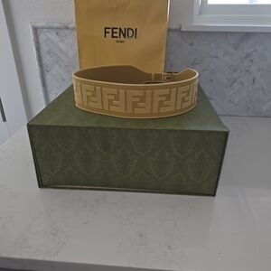 Fendi Wide FF Logo Jacquard Belt in Yellow Size 38 Like New